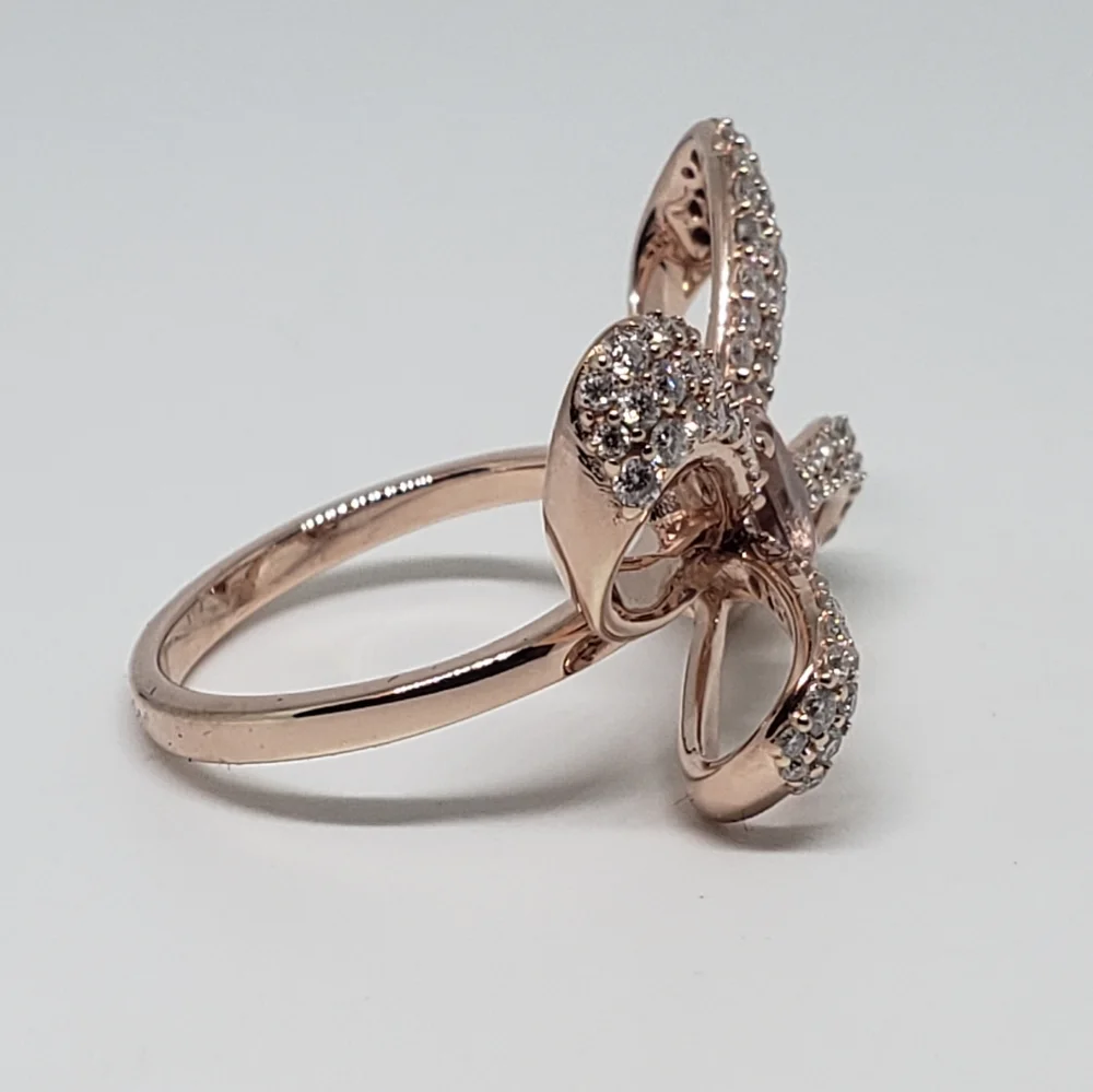 AAA Natural Pink Morganite & Pave Set Moissanite Bow Ring in 18k Rose Gold over - Picture 4 of 10